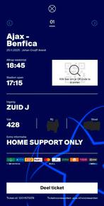 Ajax - Benfica Champions league, Tickets en Kaartjes, Sport | Voetbal, Eén persoon, November