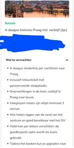 4 daagse trein reis praag, Tickets en Kaartjes, Twee personen, Trein, Met bestemming of datum