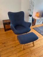 Blauwe stoel / feauteuil met voetenbankje, Ophalen, Zo goed als nieuw, 75 tot 100 cm, 50 tot 75 cm