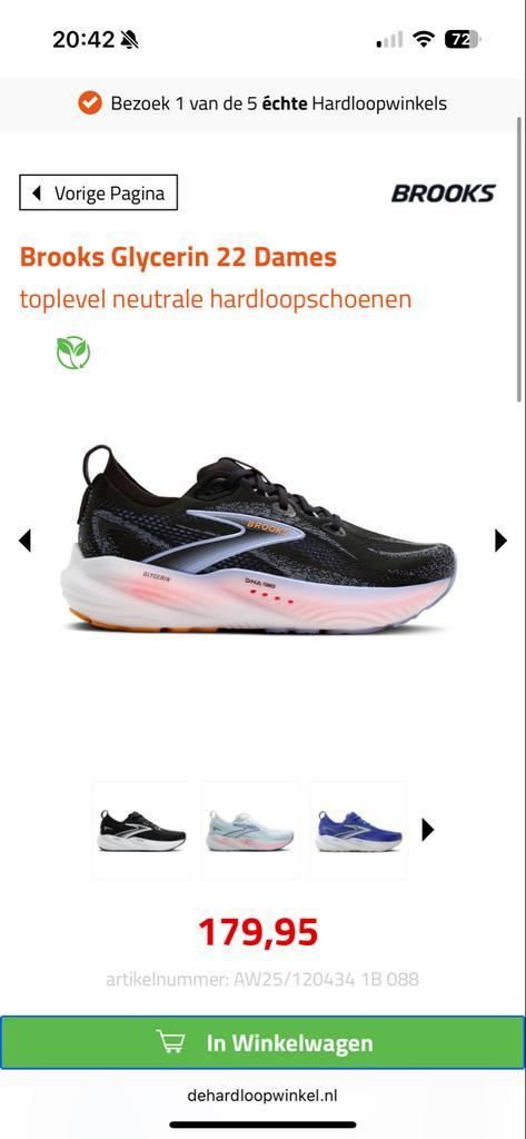 Brooks Glycerin 22 Dames Neutraal maat 42 Hardloopschoenen, Sport en Fitness, Loopsport en Atletiek, Nieuw, Hardloopschoenen, Hardlopen