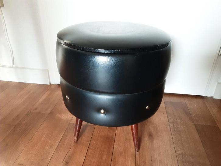 Vintage Retro opbergpoef naaimand met deksel, Antiek en Kunst, Curiosa en Brocante, Ophalen