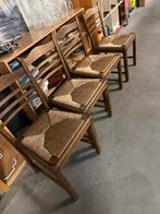 4 eetkamerstoelen, eiken, Huis en Inrichting, Stoelen, Ophalen, Riet of Rotan, Gebruikt, Bruin