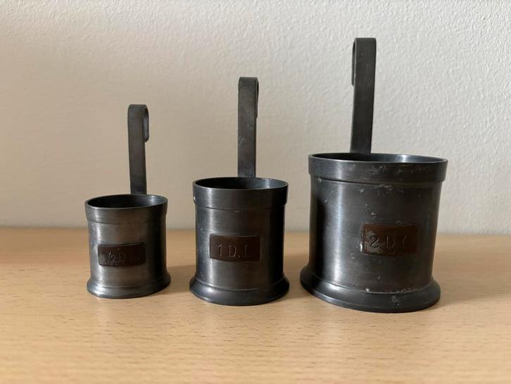 Antieke Tinnen Maatbekers - 90% Tin, Antiek en Kunst, Antiek | Keukenbenodigdheden, Ophalen of Verzenden