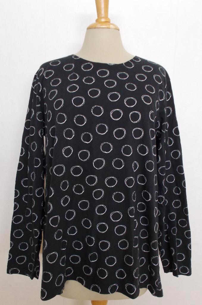 Leuke zwarte print top van Gudrun Sjödén! L, Kleding | Dames, Tops, Gedragen, Maat 42/44 (L), Zwart, Lange mouw, Verzenden