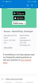 RACOON tickets, Tickets en Kaartjes, April, Twee personen