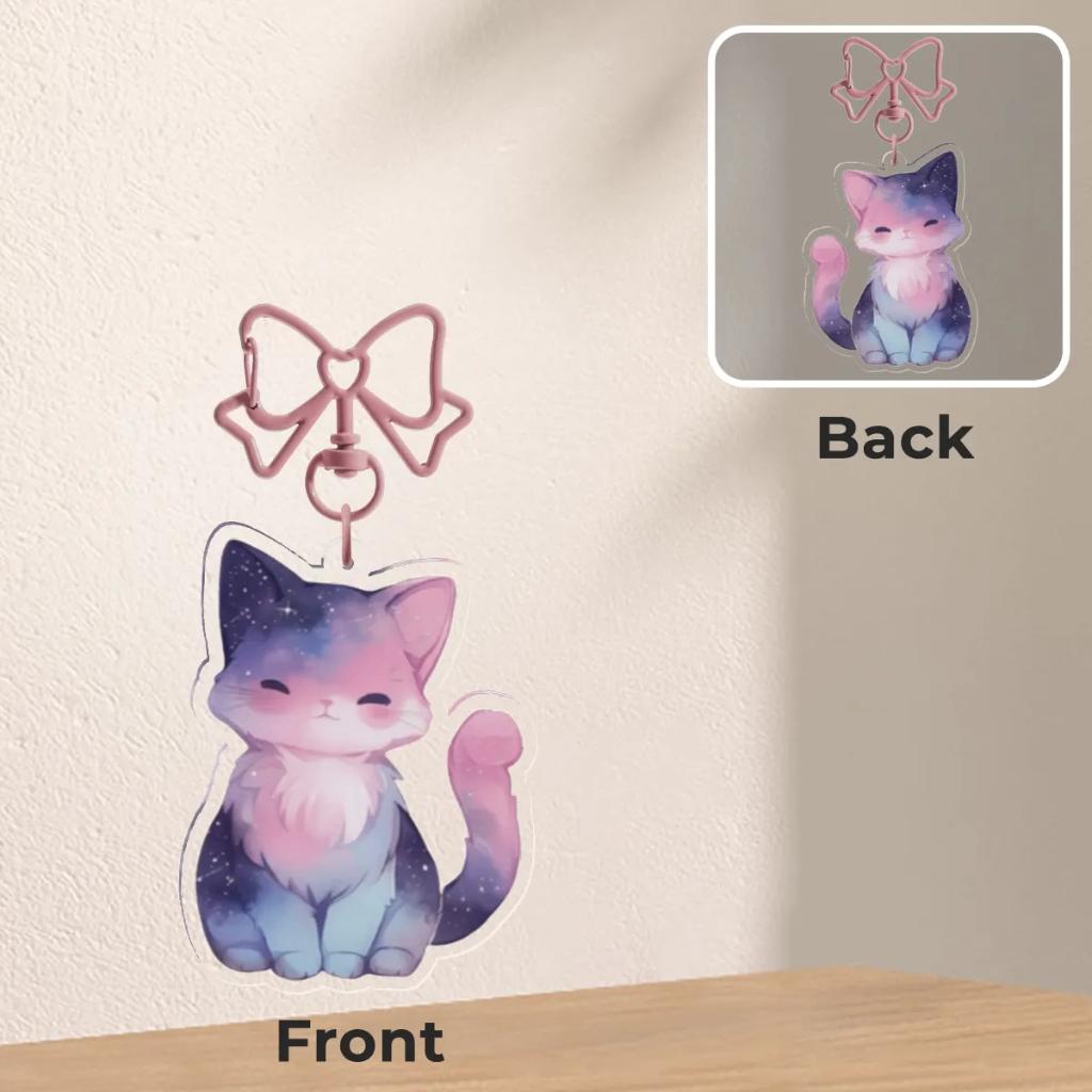 Galaxy cat purple & pink galaxy ribbon Keychain, Verzenden, Nieuw, Knuffel of Figuurtje