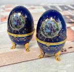 2X antiek Porseleinen Faberge Ei cobalt blauw Gesigneerd, Ophalen of Verzenden
