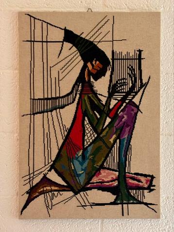 Vintage / retro borduurwerk Harpiste  jaren 60 / 70 beschikbaar voor biedingen