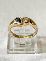 Prachtige gouden ring met natuurlijke diamant en saffier!, Ophalen of Verzenden, 17 tot 18, Met edelsteen, Dame