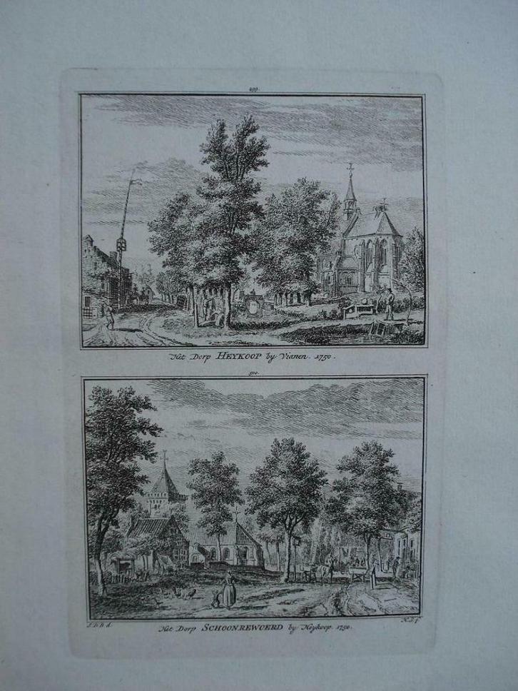 499-500 / Heykoop /   Schoonrewoerd kopergravure 1754, Antiek en Kunst, Kunst | Etsen en Gravures, Ophalen of Verzenden