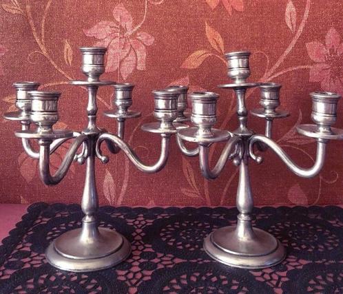 2 Gemerkt brocante kandelaars zilver met 5 arms retro /, Antiek en Kunst, Antiek | Kandelaars, Koper of Brons, Verzenden