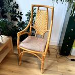 Vintage rotan stoel met webbing en paisley print, Riet of Rotan, Gebruikt, Bruin, Eén