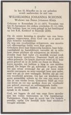 Wilhelmina Schonk 1875 Rotterdam + 1960 Rosmalen/Rijswijk, Verzamelen, Bidprentjes en Rouwkaarten, Verzenden