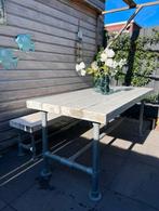 Steigerhouten tuintafel met bankje, Ophalen, Gebruikt, Rechthoekig, Hout