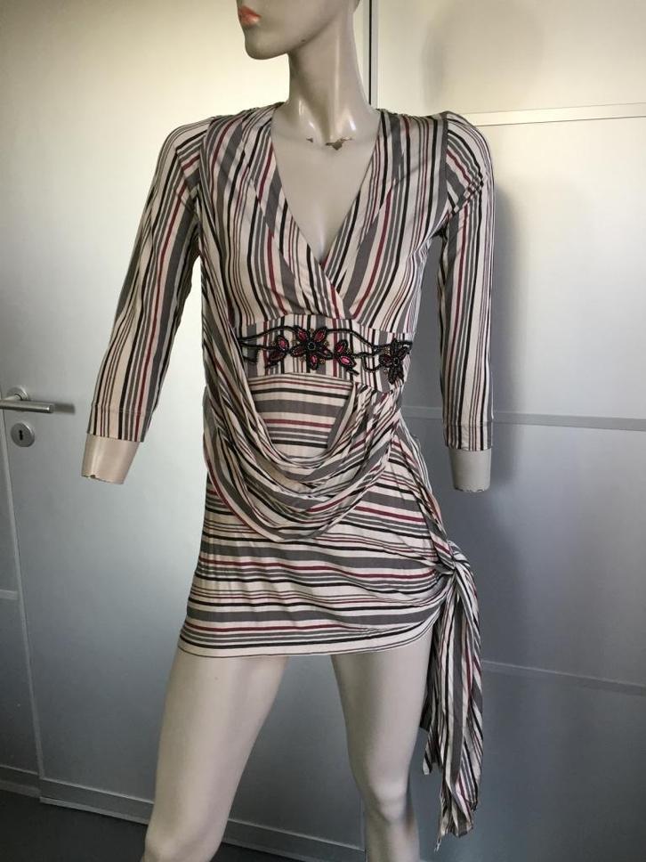 757 Superstar: tuniek blouse lang top Maat XS=34 grijs/rood, Kleding | Dames, Blouses en Tunieken, Zo goed als nieuw, Maat 34 (XS) of kleiner