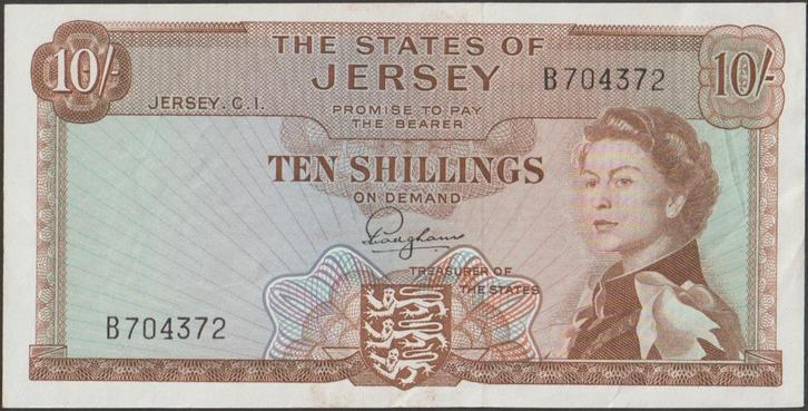 Jersey 10 shillings ND(1963) VF+ p.7a (nr 17), Postzegels en Munten, Bankbiljetten | Europa | Niet-Eurobiljetten, Los biljet, Overige landen