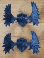 2 stoere kapstokhaken elandgewei gietijzer, Wandkapstok, Ophalen of Verzenden, Zo goed als nieuw, Minder dan 100 cm