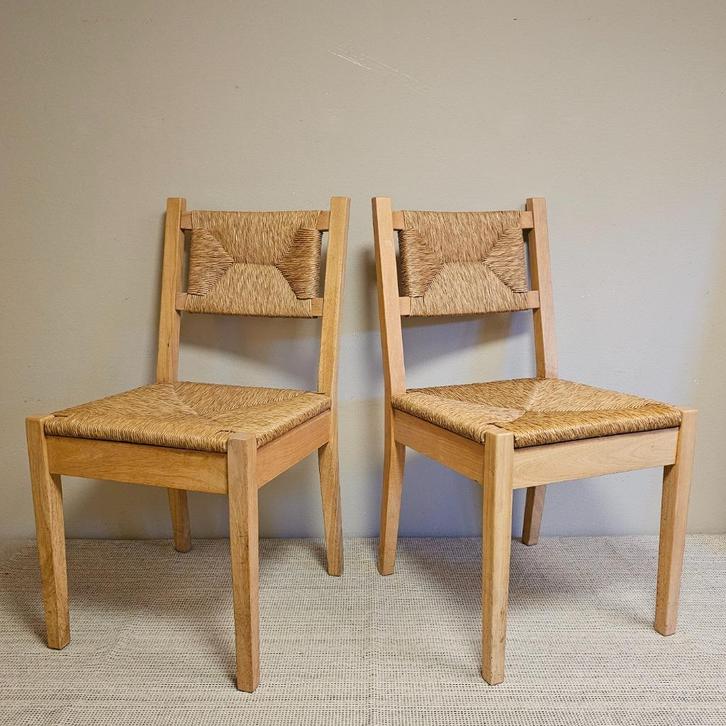 Set van 2 houten stoelen met gevlochten riet - Vintage Ikea, Huis en Inrichting, Stoelen, Zo goed als nieuw, Twee, Hout, Riet of Rotan