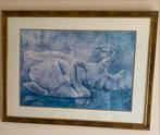 Schilderij met Zwanen in Gouden Lijst, Ophalen, Zo goed als nieuw, Schilderij, 100 tot 125 cm