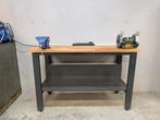 Werkbank met bankschroef, slijpsteen en stroompunten, Doe-het-zelf en Verbouw, Werkbanken, Ophalen, Gebruikt, Bankschroef