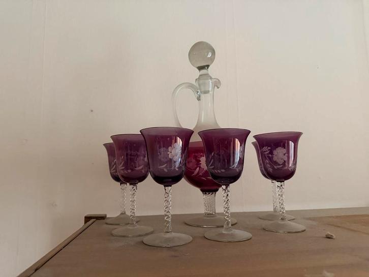 Vintage Boheems Kristal Set - Karaf & Glazen, Antiek en Kunst, Antiek | Glas en Kristal, Ophalen of Verzenden