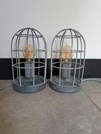2 Grijze Industriele Nachtlampjes, Huis en Inrichting, Lampen | Tafellampen, Gebruikt, Ophalen of Verzenden, Metaal, Minder dan 50 cm
