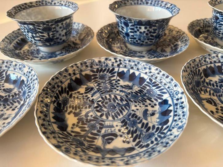 Set van zes Mosa Kangxi stijl kop en schotel set, Antiek en Kunst, Antiek | Servies compleet, Ophalen of Verzenden