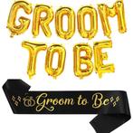 Folie ballonnen set Groom to Be goud met zwarte sjerp, Versiering, Nieuw, Struikheide 64,3069lj rotterdam, Ophalen of Verzenden