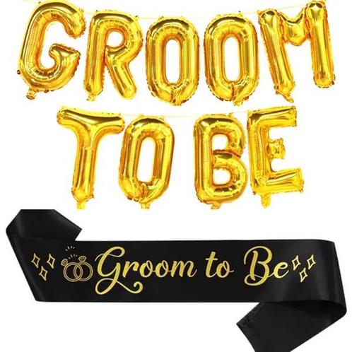 Folie ballonnen set Groom to Be goud met zwarte sjerp, Hobby en Vrije tijd, Feestartikelen, Nieuw, Versiering, Geboorte of Huwelijk