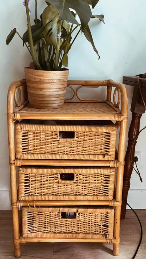 Vintage boho ladekastje bamboe/rotan, Huis en Inrichting, Kasten | Ladekasten, Gebruikt, Minder dan 100 cm, Minder dan 50 cm, 25 tot 50 cm
