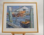 Havengezicht met boten en loods, Antiek en Kunst, Kunst | Schilderijen | Klassiek, Ophalen