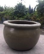 Stevige zware bol bloempot geglazuurde olijfgroen terracotta, Tuin en Terras, 25 tot 40 cm, Rond, Zo goed als nieuw, Minder dan 40 cm