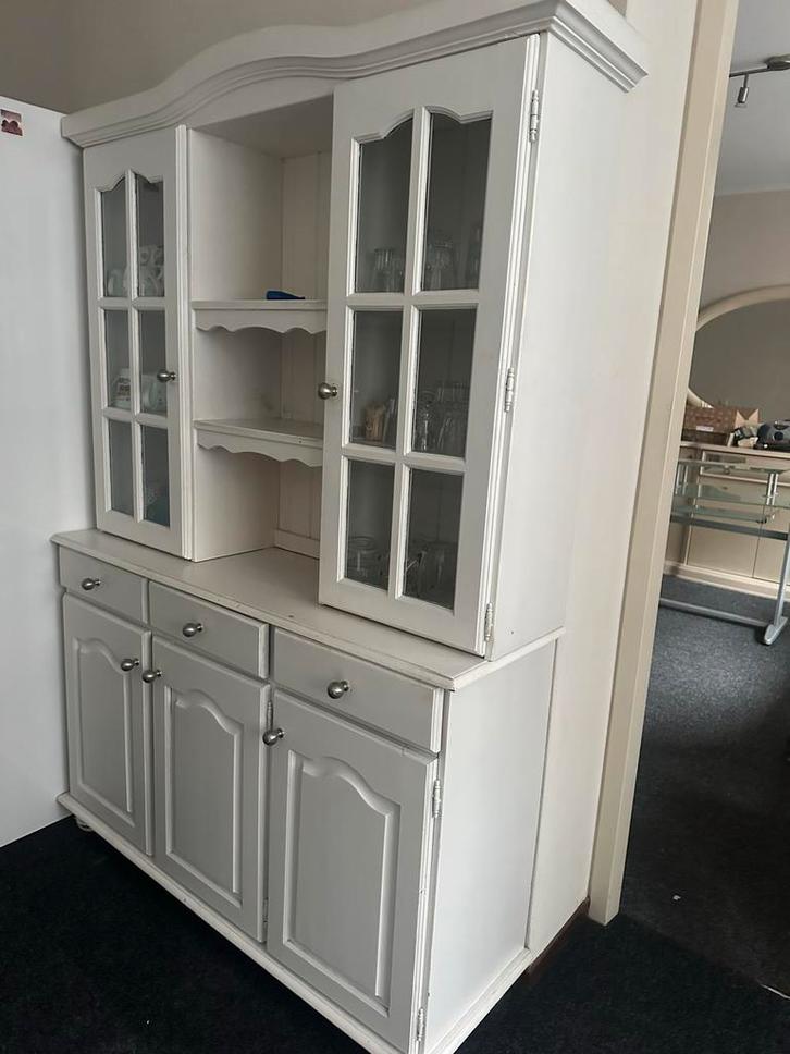 Witte Keukenkast met Glazen Deuren, Antiek en Kunst, Antiek | Meubels | Kasten, Ophalen