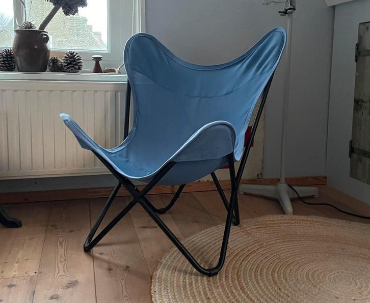 Vlinderstoel, Huis en Inrichting, Stoelen, Nieuw, Eén, Metaal, Stof, Blauw, Ophalen of Verzenden