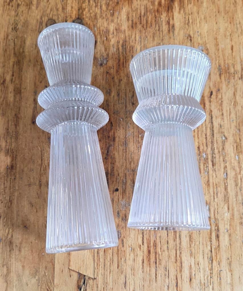 2 glazen kaarsen standaards, Ophalen of Verzenden, Nieuw, Overige materialen, Minder dan 25 cm