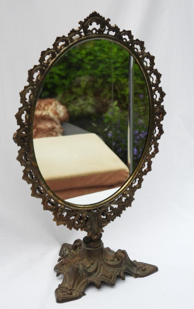 Antieke Franse Louis XV Koperen Spiegel PSYCHE tafelspiegel, Antiek en Kunst, Antiek | Spiegels, Minder dan 50 cm, Ovaal, Ophalen of Verzenden