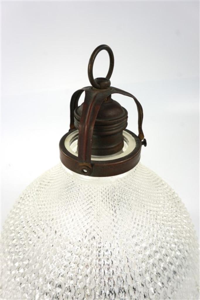 Vintage glazen lampenkap Holophane + lamphouder, Huis en Inrichting, Lampen | Lampenkappen, Zo goed als nieuw, Minder dan 25 cm