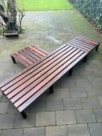 Wenge  palisander vintage lounge set bijzettafel lattenbank, Ophalen, 50 tot 100 cm, Rond, Zo goed als nieuw