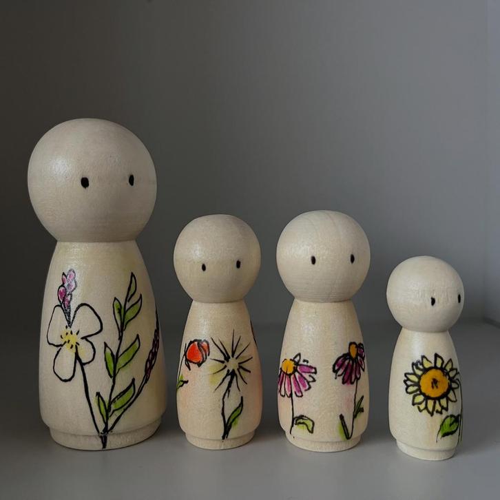 Handbeschilderde Peg Dolls - Bloementhema, Kinderen en Baby's, Speelgoed | Overig, Nieuw, Jongen of Meisje, Ophalen of Verzenden