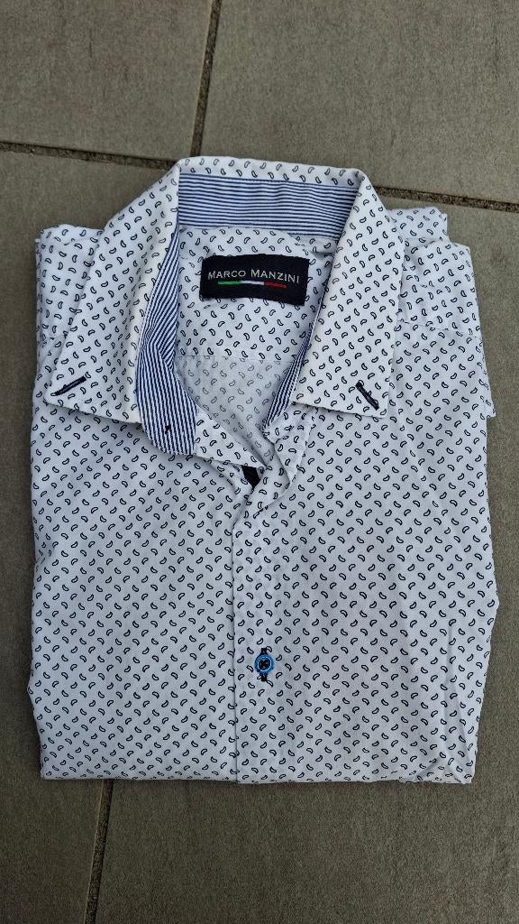 M Heren blouse Marco Manzini, Gedragen, Wit, Marco manzini, Halswijdte 39/40 (M)