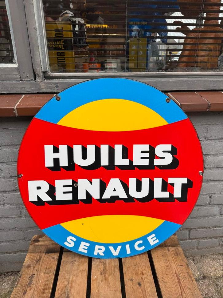 Vintage Huiles Renault Emaille Bord - Garage Reclame, Antiek en Kunst, Antiek | Emaille, Ophalen