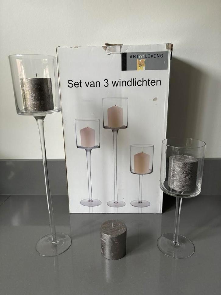2 glazen windlichten / kandelaars Art of Living., Huis en Inrichting, Woonaccessoires | Kandelaars en Kaarsen, Zo goed als nieuw