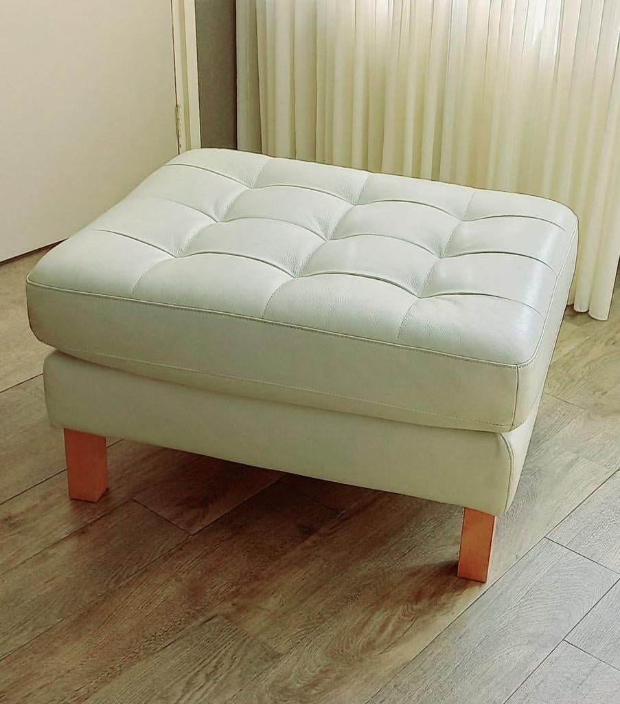 Leren Poef / Voetenbank - Crème Wit, Ophalen, Modern, Comfortabel, Leer, 75 tot 100 cm