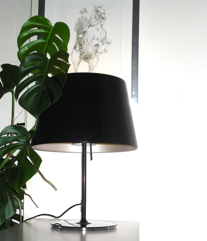 Hoogglans Zwarte Tafellamp | 55 cm hoog, Ophalen, Zo goed als nieuw, Metaal, 50 tot 75 cm