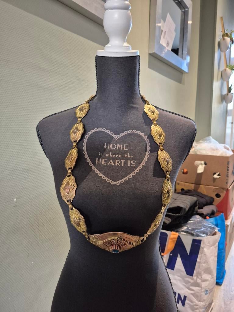Vintage Goud gekleurde Ketting met Unieke Schakels, Ophalen of Verzenden, Goud, Goud, Gebruikt