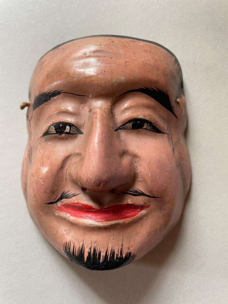 Klein antiek Japans houten masker uit omstreeks 1900, Antiek en Kunst, Curiosa en Brocante, Ophalen of Verzenden