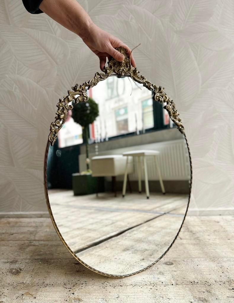 Vintage ovale spiegel met messing lijst, Huis en Inrichting, Woonaccessoires | Spiegels, -, -, Ophalen of Verzenden, Zo goed als nieuw