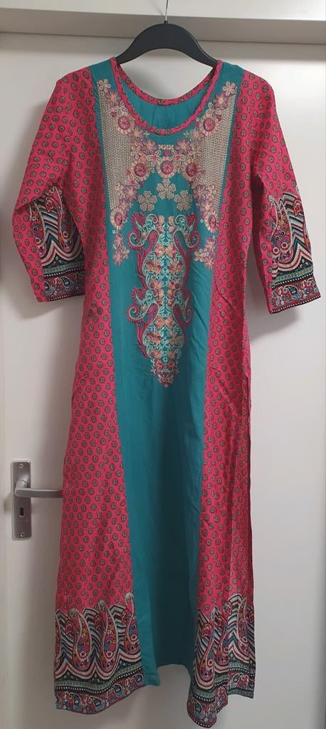 Roze Turquoise Geborduurde Indiase Kurta Zomerjurk, Kleding | Dames, Ophalen of Verzenden, Gedragen, Maat 36 (S), Roze