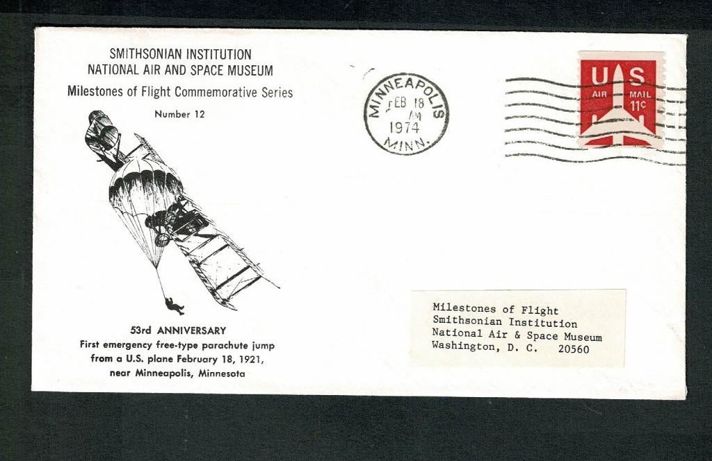 Luchtvaart: U.S. 1st emergency free-type parachute jump from, Verzenden, Zo goed als nieuw, Kaart, Foto of Prent