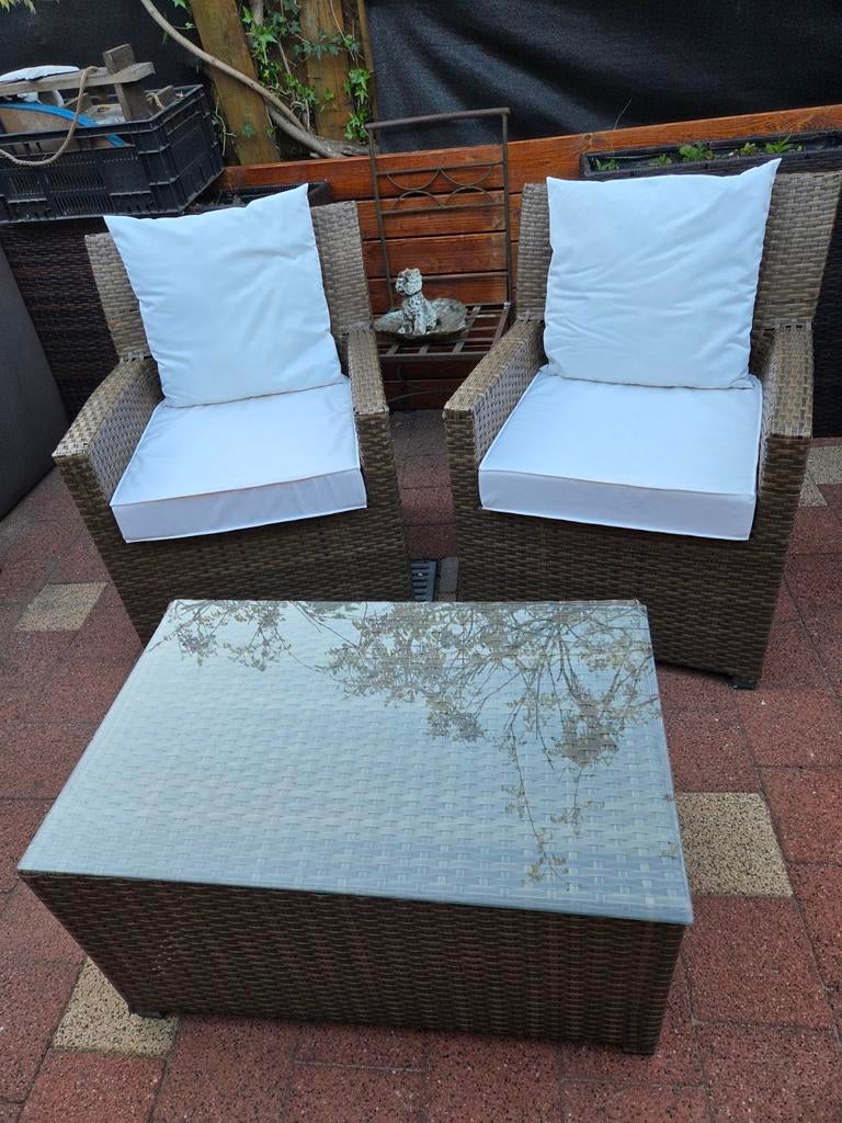 Loungeset tuinset 2 stoelen plus tafel wicker, 2 zitplaatsen, Stoel, Ophalen of Verzenden, Zo goed als nieuw